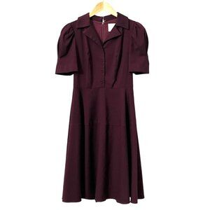 Gal Meets Glam Collection Burgundy Fit & Flare Midi Dress Size 2 Puff Sleeve